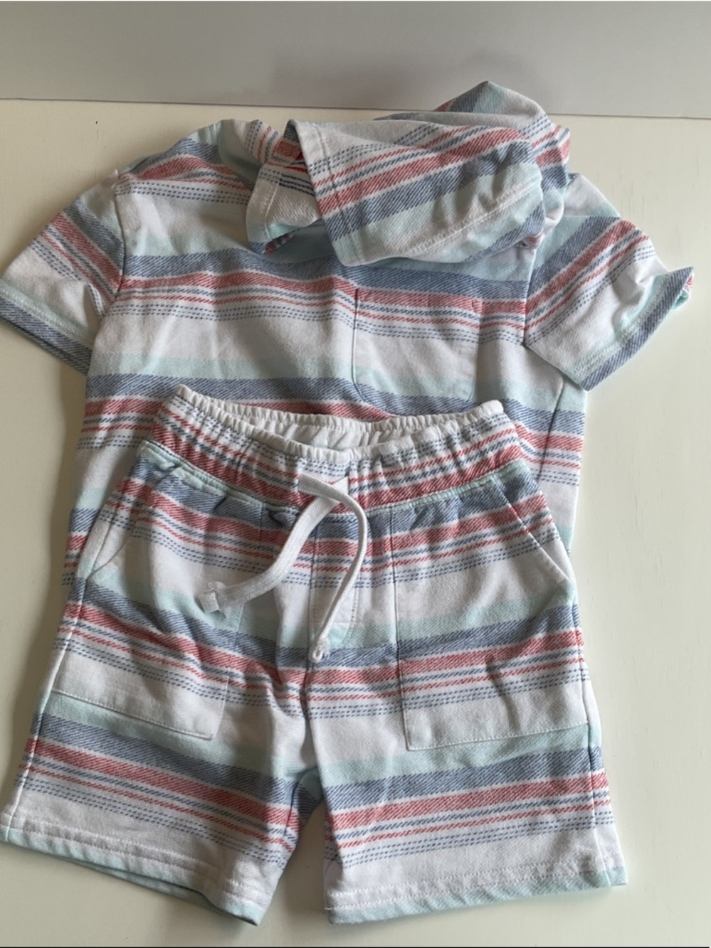 Cat & Jack Boys Striped Hooded Tee and Shorts Set - White, Blue, Coral